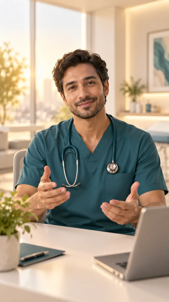 A Creatium reel showing a doctor demonstrating safe patient handling, framed as a short vertical video.